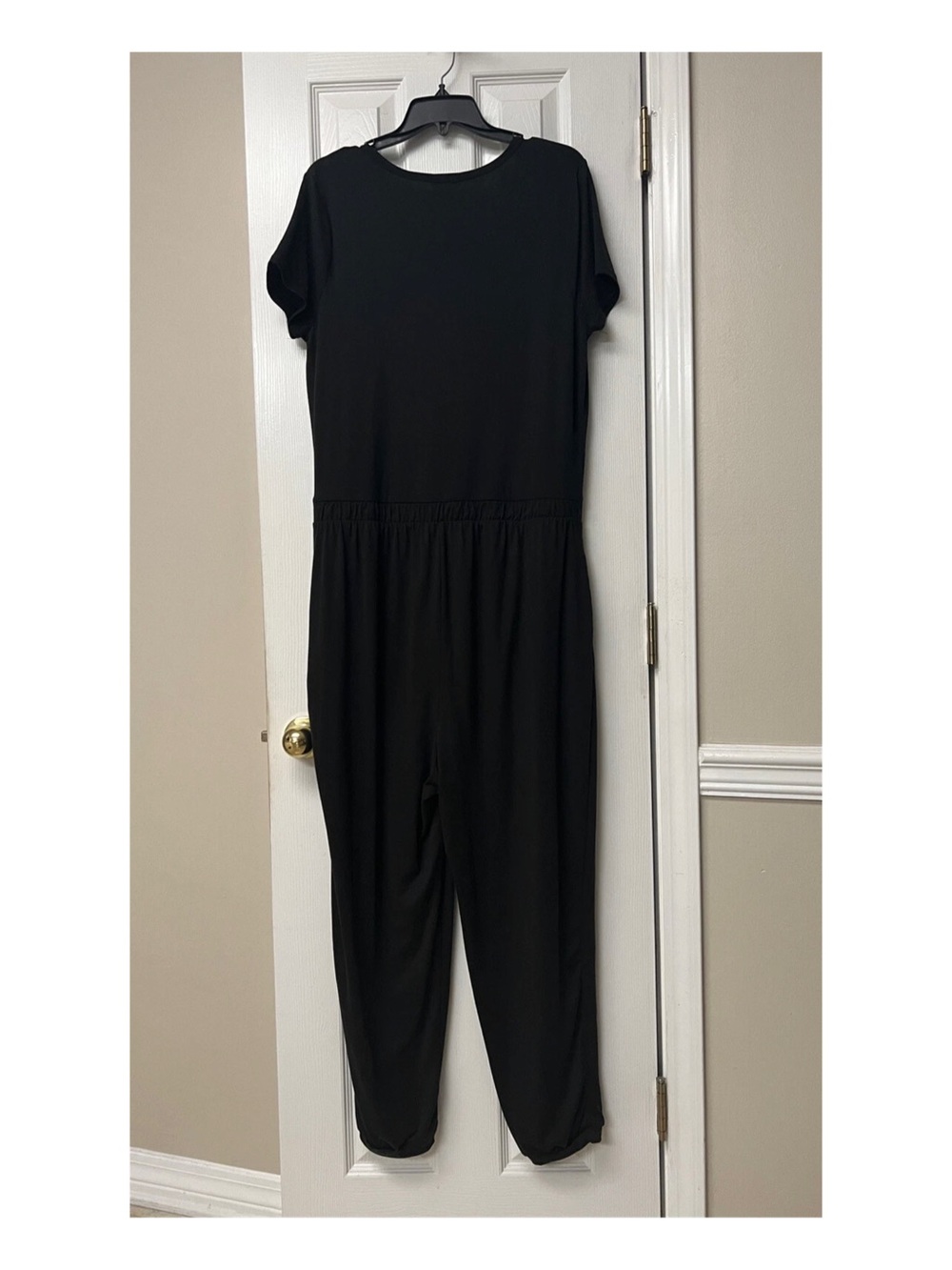 J for Justify Black Short-Sleeve Elastic-Waist Jumpsuit